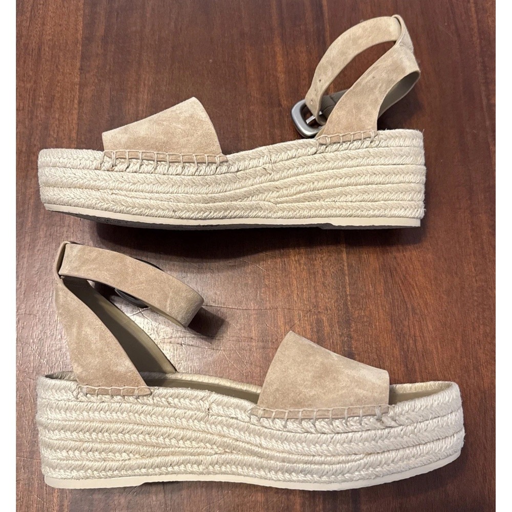 Vince Suede Espadrille Platform Sandals Womens 9.5 Beige Ankle‎ Strap NWOT - Picture 5 of 10